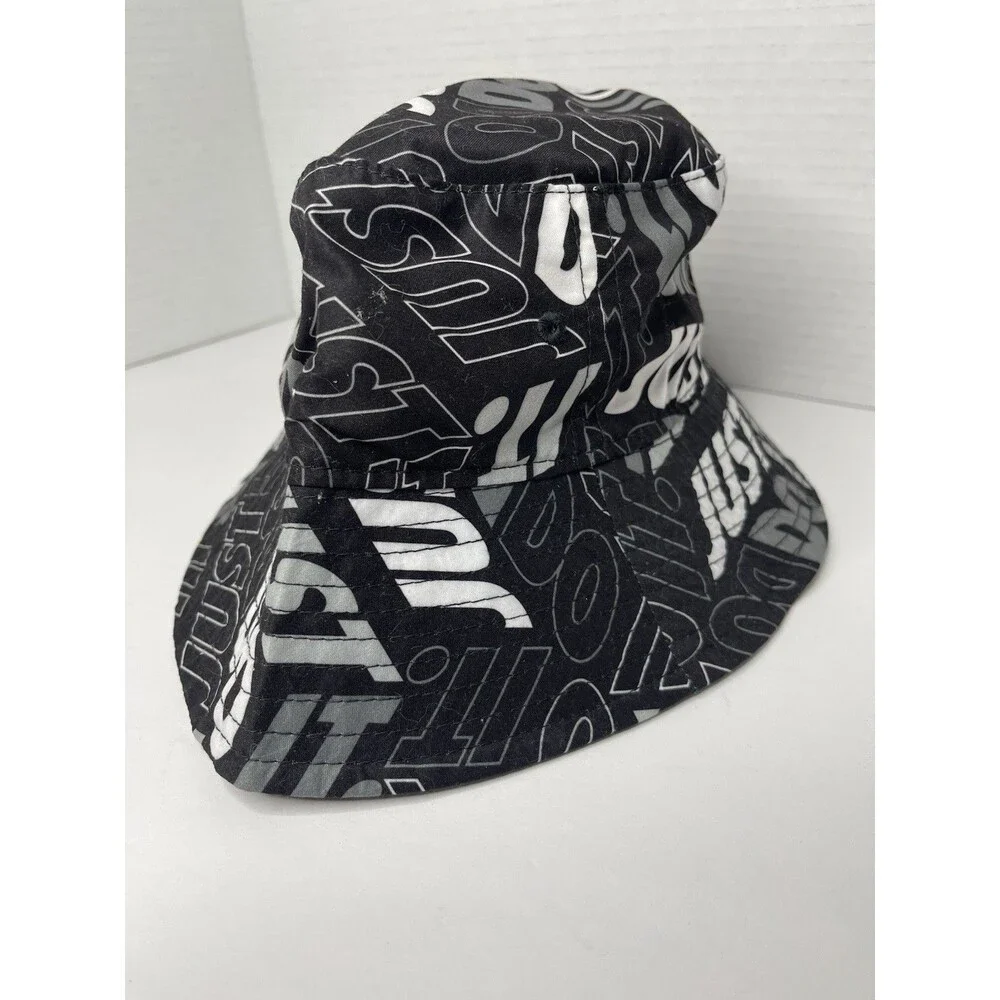 Nike Dri Fit Child’s Black And White Spellout Logo Bucket Hat UPF 40 YOUTH